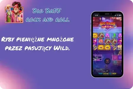 Mobilna gra Big Bass Rock and Roll z rybami pieniężnymi mnożonymi przez pasujący Wild.