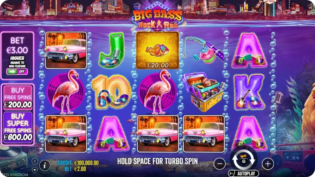 Ekran gry Big Bass Rock and Roll z Las Vegas nocą