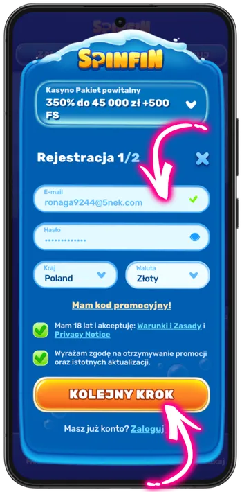Big Bass Rock and Roll casino email and password registration form